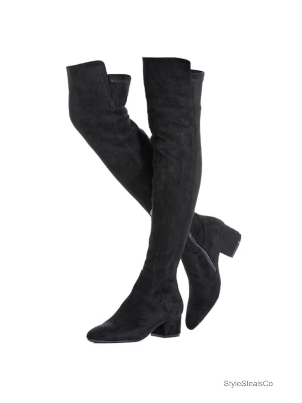 Women Over the Knee Boots Faux Suede Block Heel Pointed Toe Winter